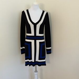 INC International Concepts Black Blue and White Knit Dress